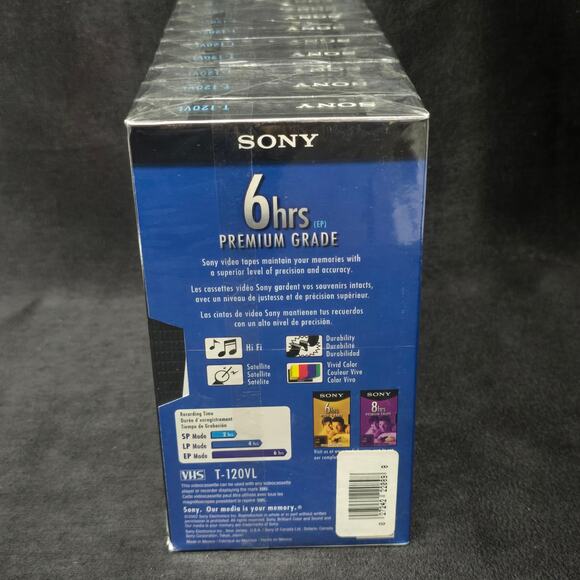 Sony T-120 Blank VHS Video Tape 6 Hour Premium Grade New Factory Sealed 10 Pack - Picture 3 of 7